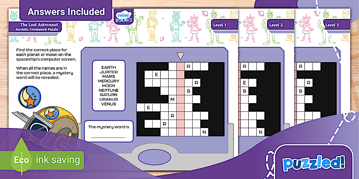 Lost Astronaut Acrostic Crossword Twinkl Kids Puzzles