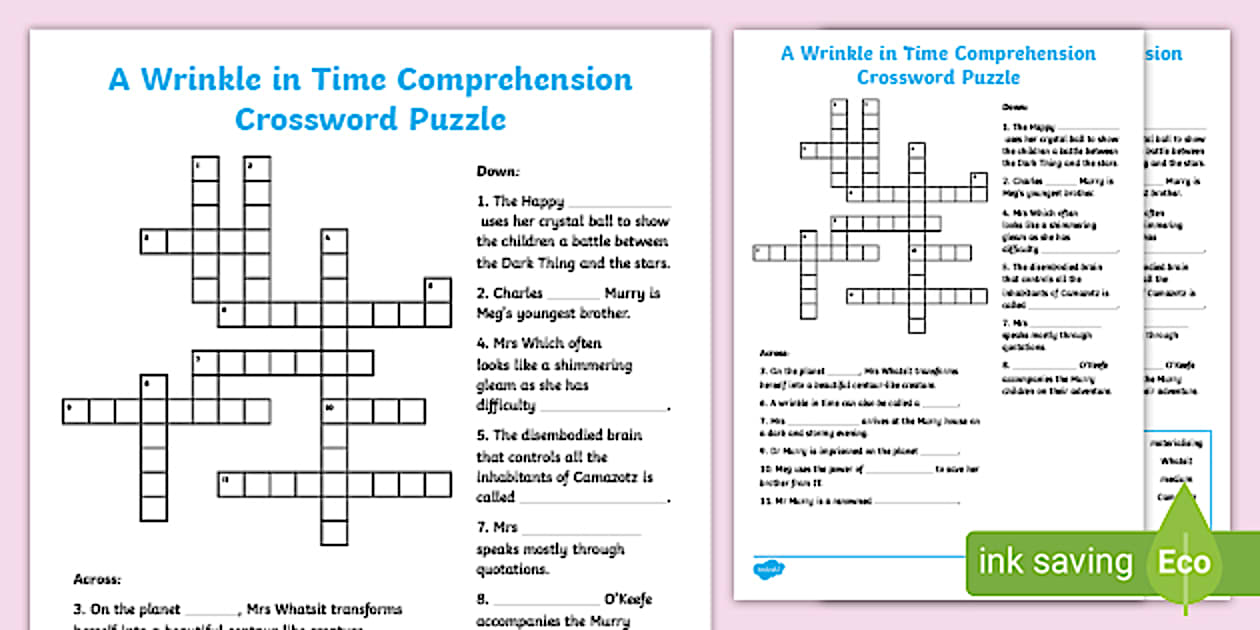 A Wrinkle in Time Comprehension Crossword (Lehrer gemacht)