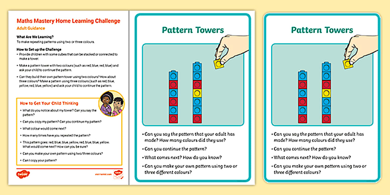 👉 EYFS Maths Mastery Patterns Home Learning: Building Towers