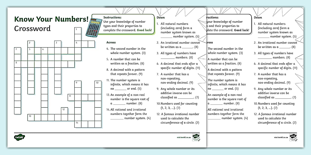 Real Number System Crossword Puzzle Worksheet (Teacher Made)