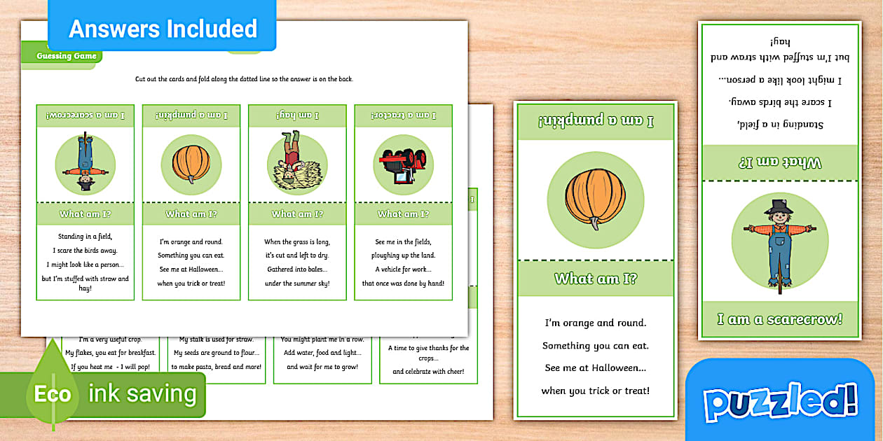 Fun Harvest Guessing Game Puzzle Cards - Kids Puzzles