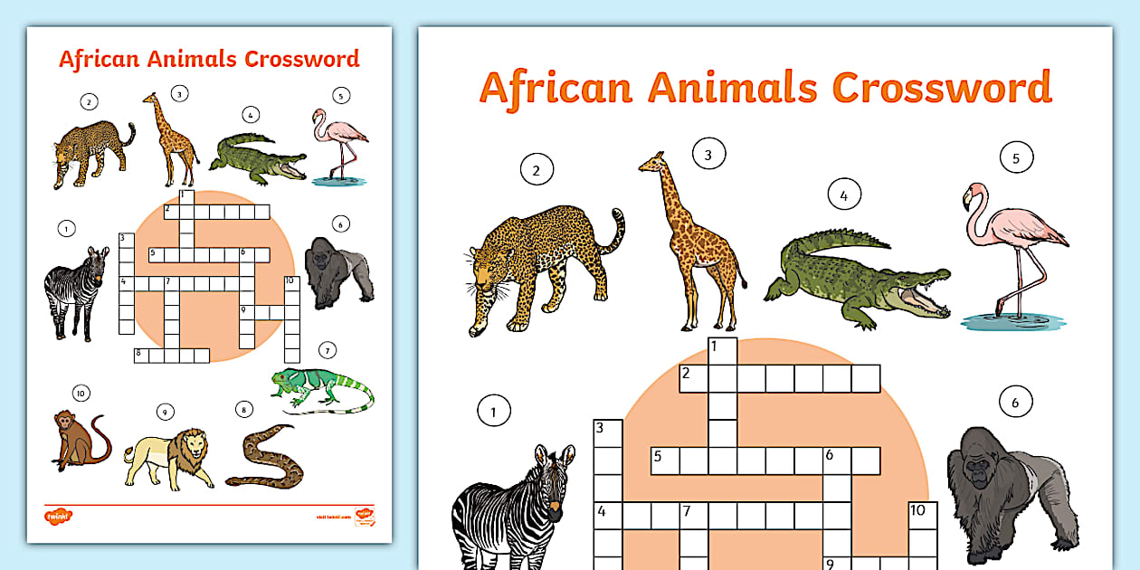 African Animal Crossword Puzzle (teacher made) Twinkl