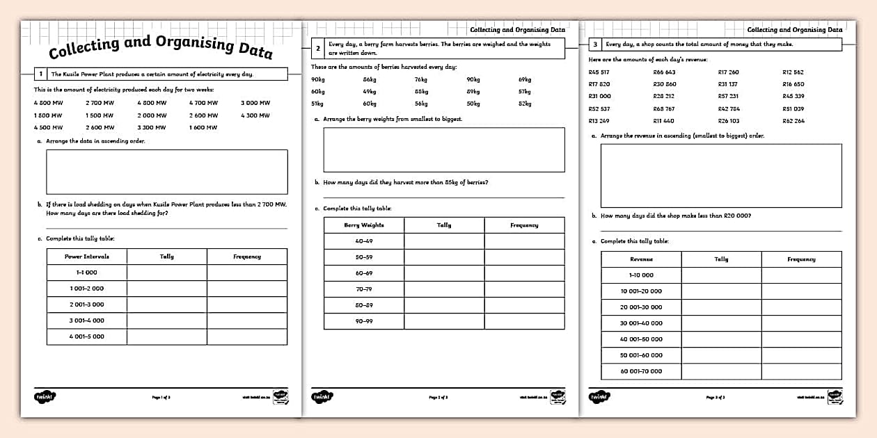 Collecting and Organising Data - Activity Sheet I Resource