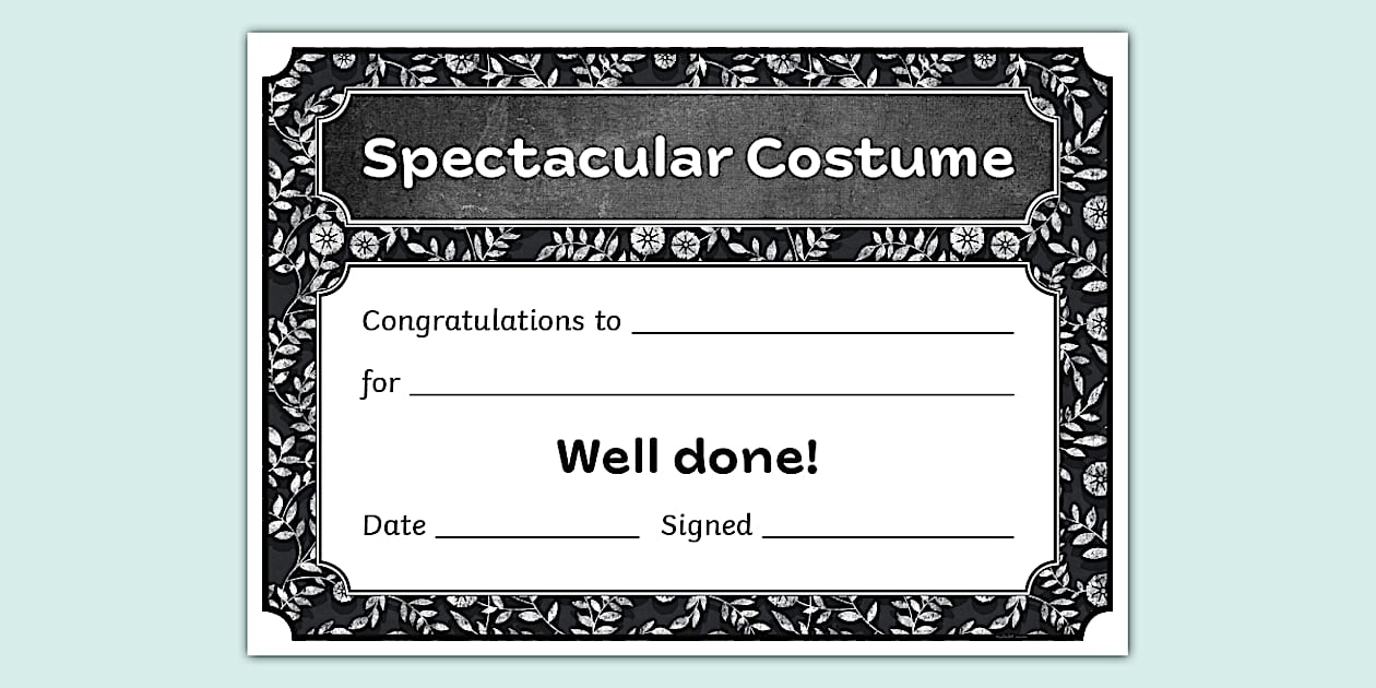 Chalkboard Themed Spectacular Costume Certificate Twinkl