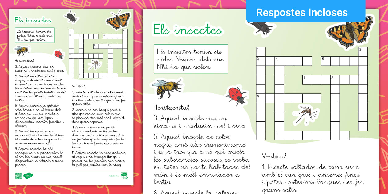 Mots encreuats: Els insectes - Català (Teacher-Made)
