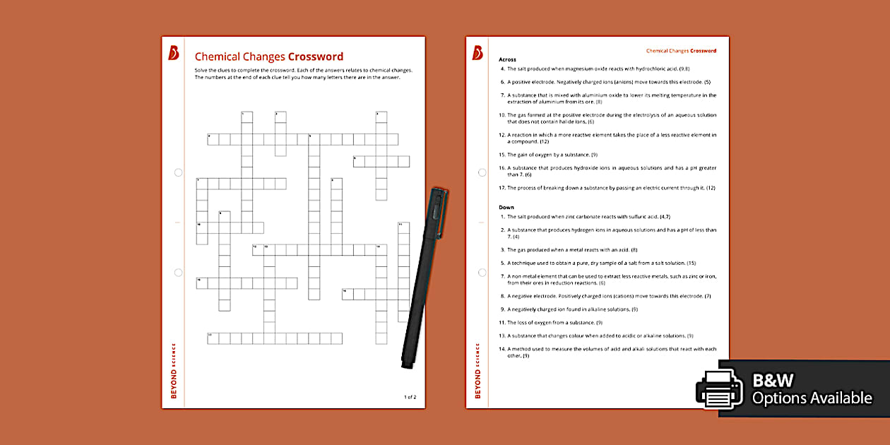 Chemical Change Crossword (Separate) Science Beyond