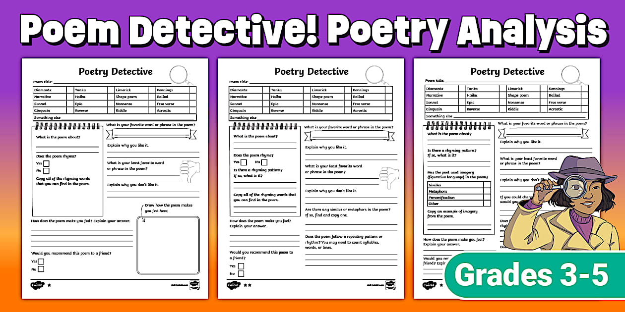 Poem Detective! Poetry Analysis Worksheet for 3rd-5th Grade