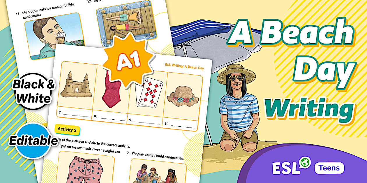 ESL Writing: A Beach Day [Teens, A1]