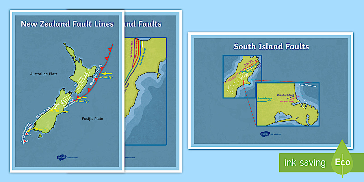 NZ Fault Lines Maps | New Zealand (Teacher-Made) - Twinkl