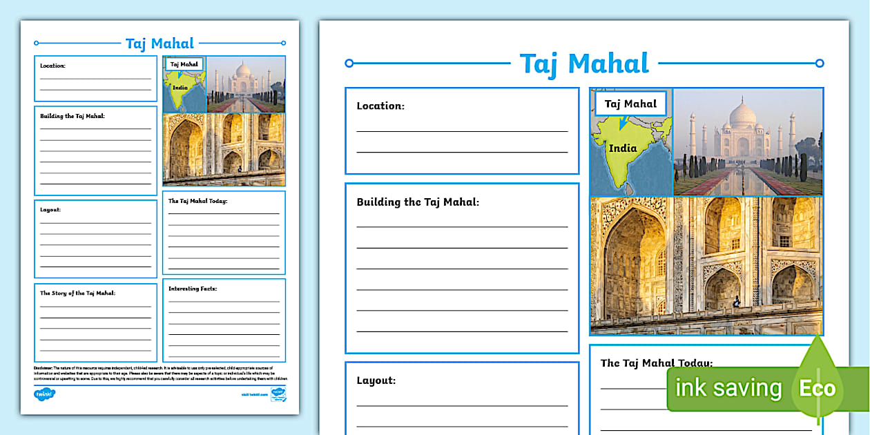 Taj Mahal Fact File Template,Taj Mahal (teacher made)