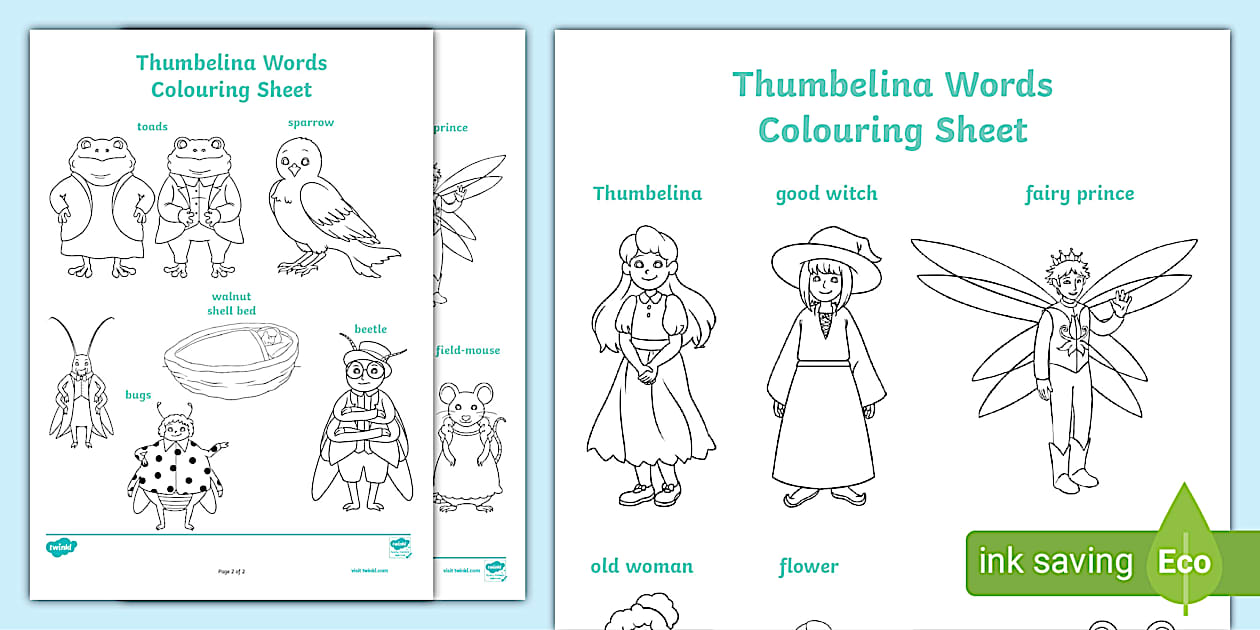 Thumbelina Words Colouring Sheets - Twinkl