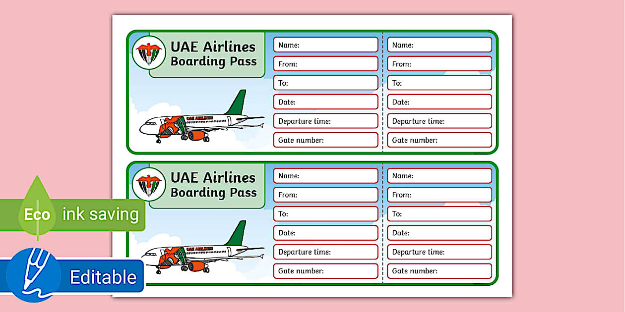 UAE Airlines Role Play Boarding Pass Twinkl
