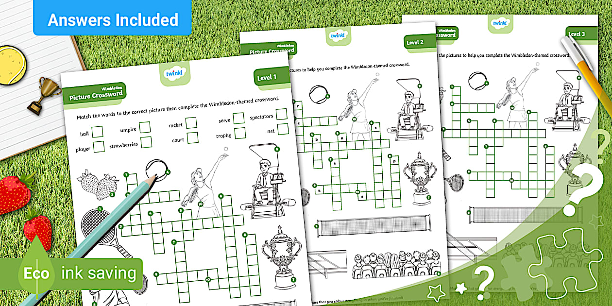 Wimbledon Themed Fun Picture Crossword Puzzle AL Twinkl