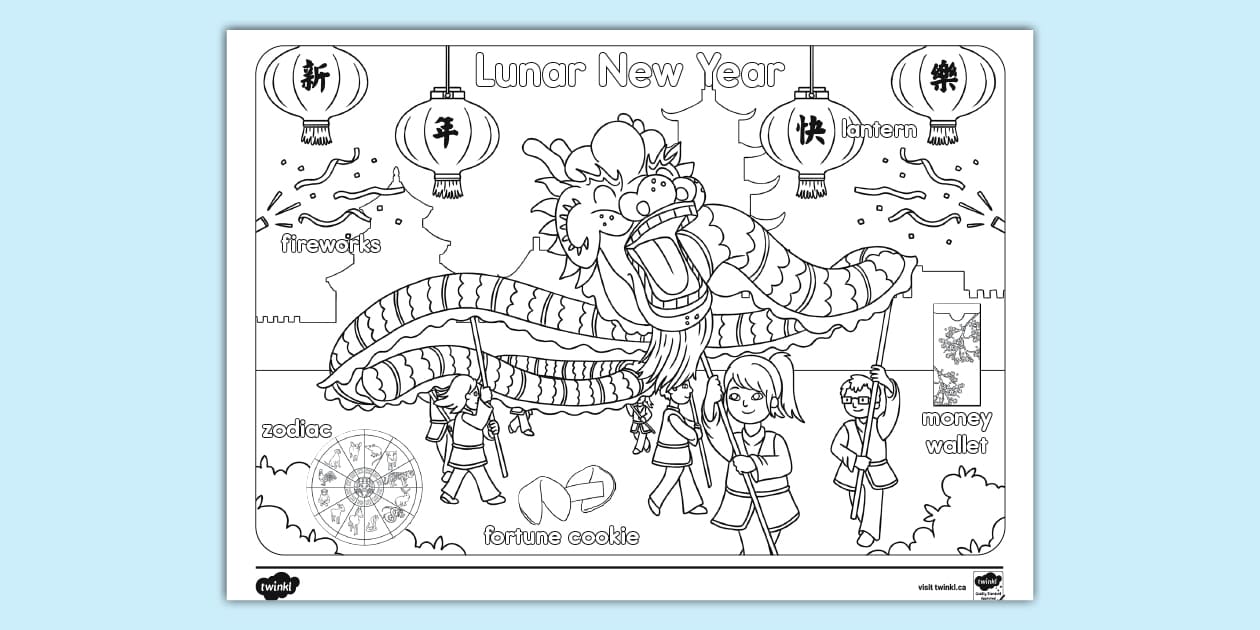 Lunar New Year Words Colouring Sheet (TeacherMade) Twinkl