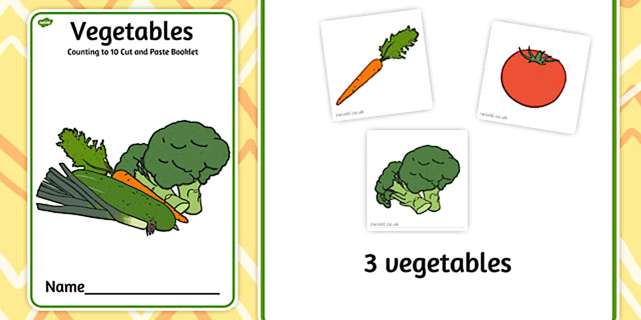 Black and White Vegetable Counting to 10 Cut and Paste Booklet