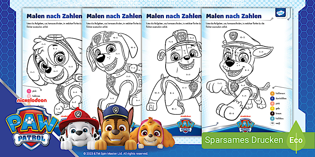 PAW Patrol: Malen nach Zahlen Addition und Subtraktion bis 10