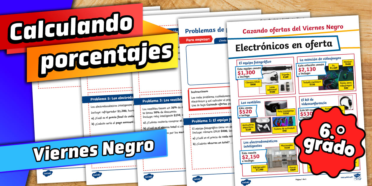 Cálculo de porcentajes en el Viernes Negro: hoja de trabajo para sexto