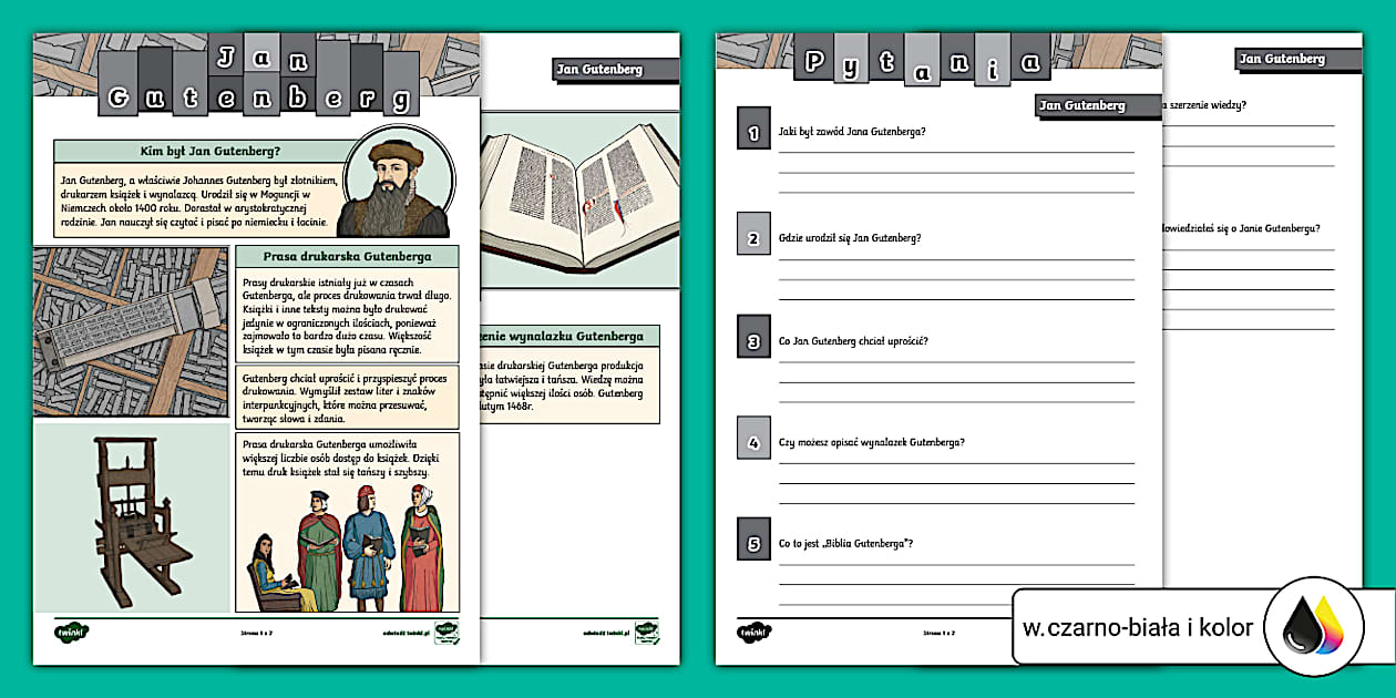 Johannes Gutenberg | Czytanie ze zrozumieniem - Twinkl