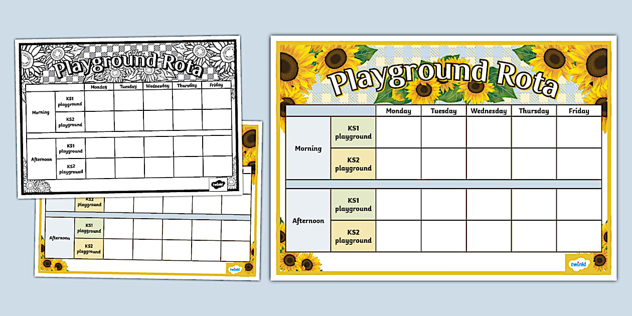 Sunflower-Themed Playground Rota (Teacher-Made) - Twinkl