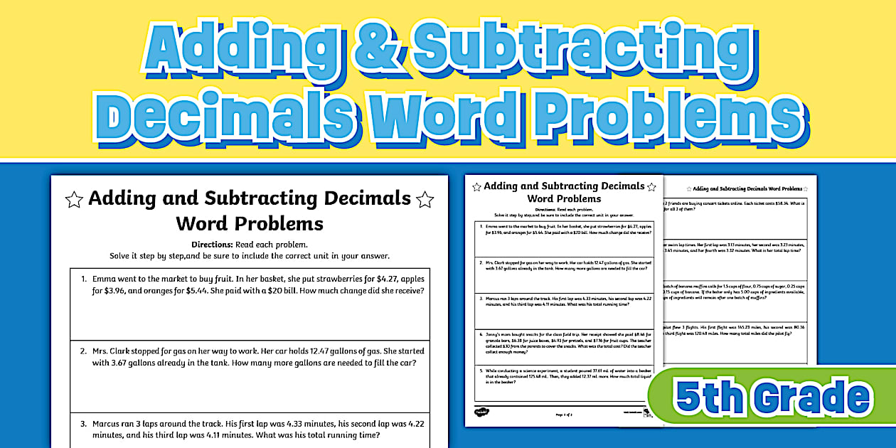 Fifth Grade Decimal Addition and Subtraction Word Problems