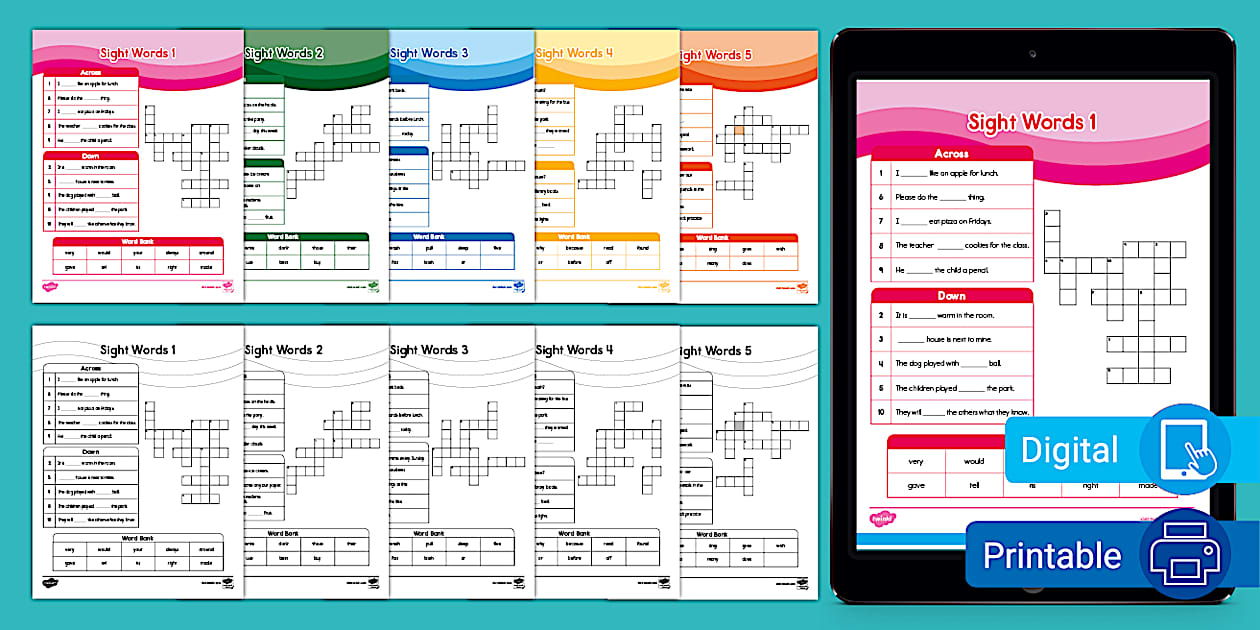 Second Grade Sight Words Crossword Puzzle Pack Twinkl