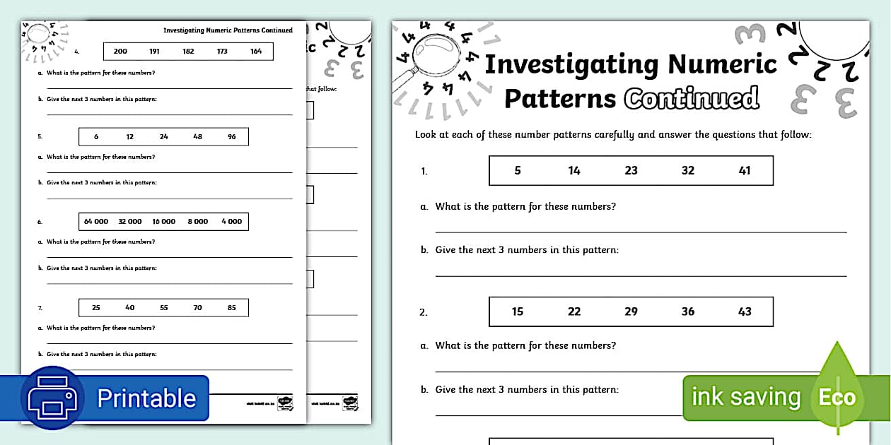 Investigating Numeric Patterns Again Activity Sheet - Twinkl