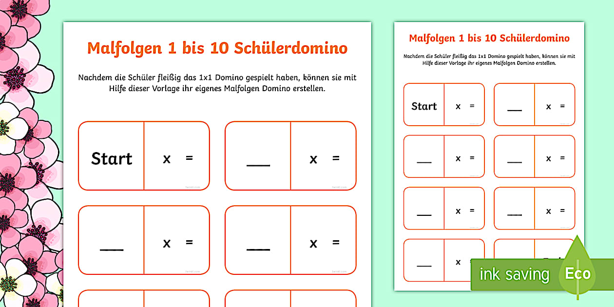 Malfolgen 1 bis 10 Schüler Domino Karten (Lehrer gemacht)