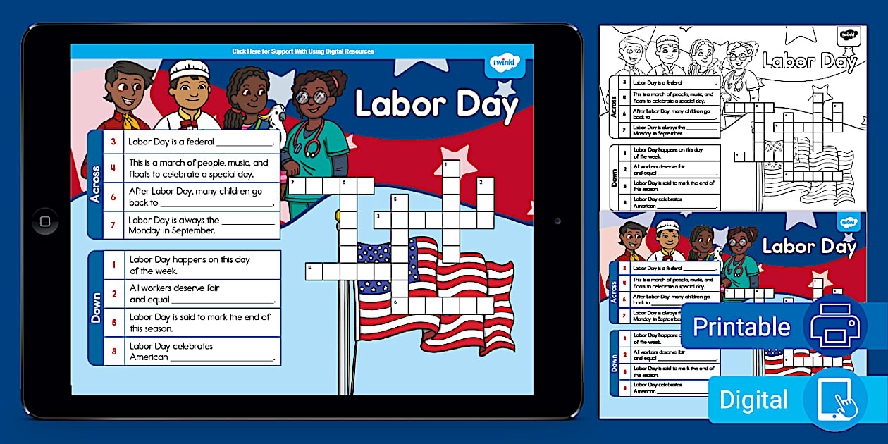 Fun Labor Day Crossword for K 2nd Grade Twinkl USA