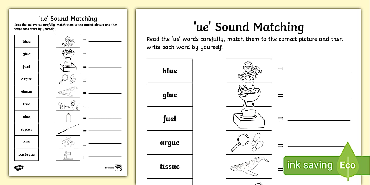 #39 ue #39 sound Matching Activity Sheet (Teacher Made) Twinkl