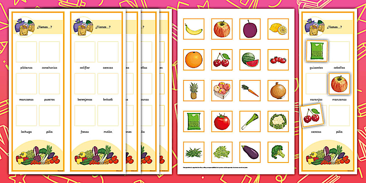 Tarjetas de vocabulario: Frutas y verduras - Twinkl