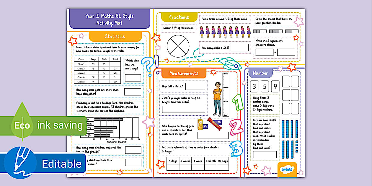 Year 2 Maths GL Style Activity Mat