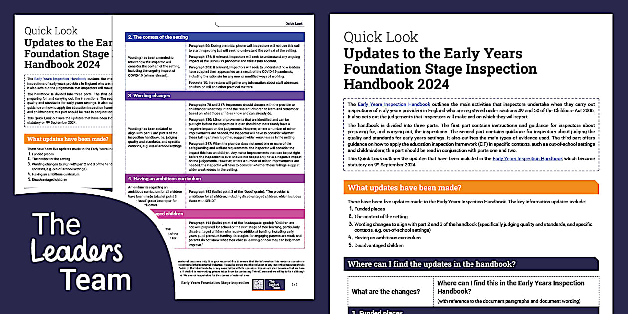 Quick Look Updates to EYFS Inspection Handbook 2024