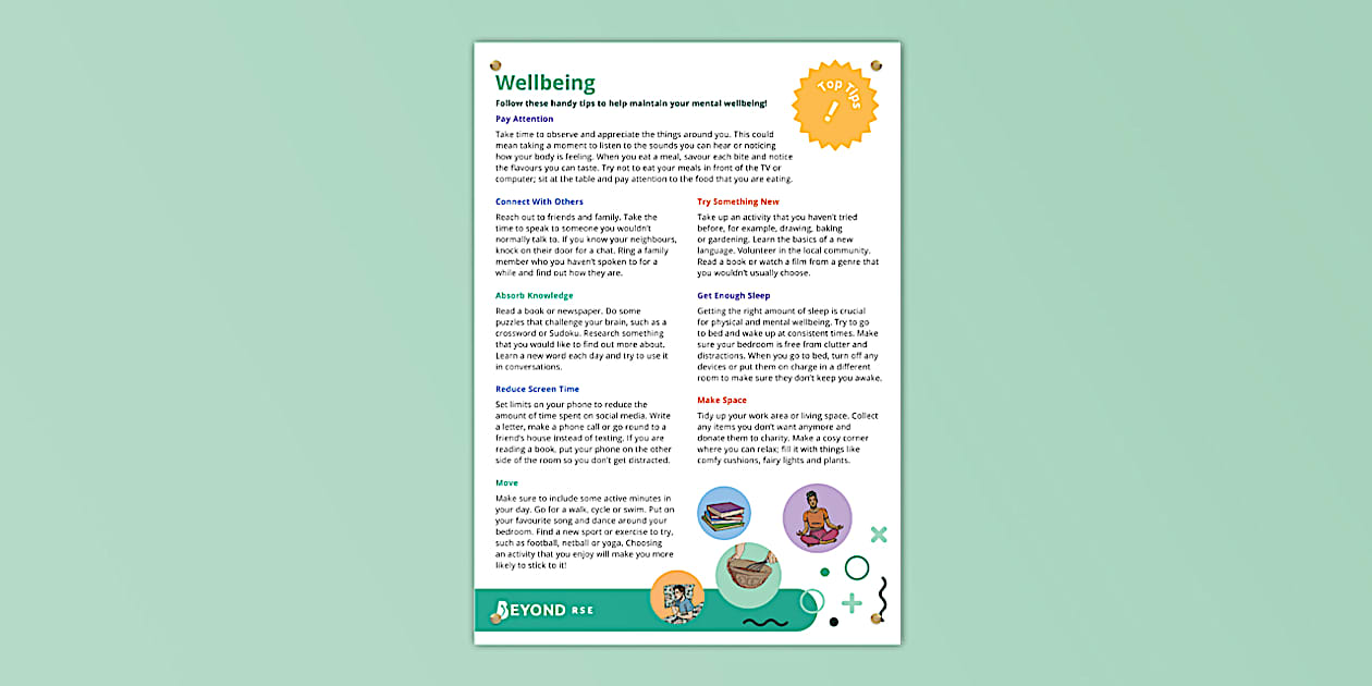 Wellbeing Top Tips Poster | KS3/KS4 RSE | Beyond Secondary