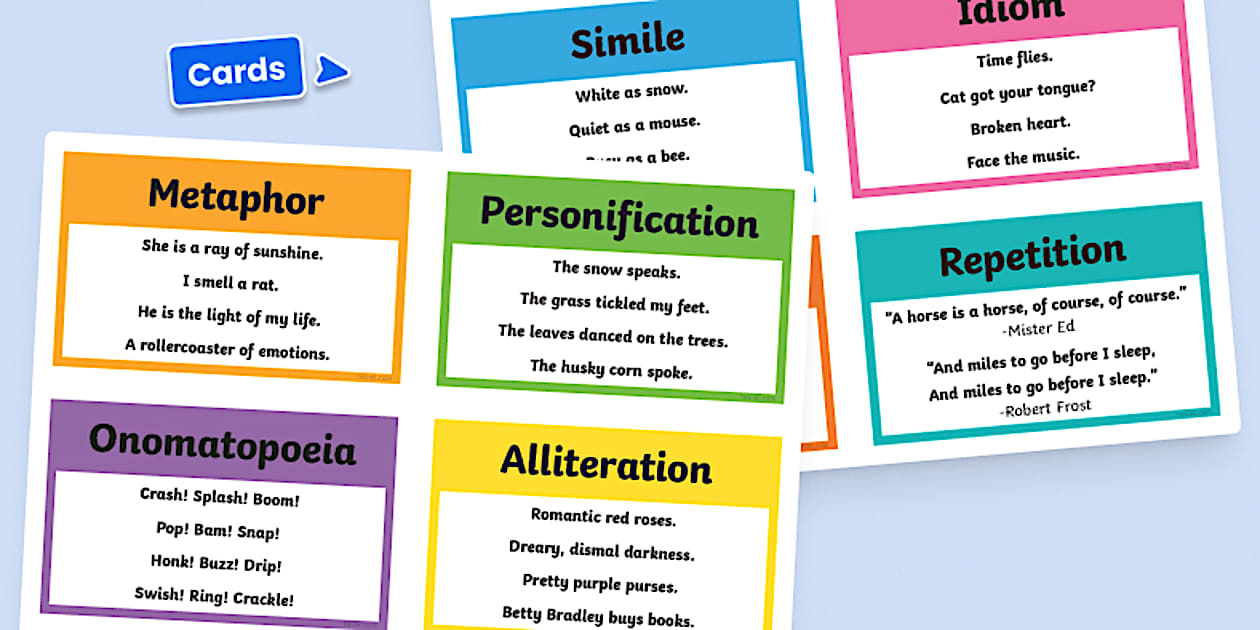 Figurative Language Reference Cards for 3rd-5th Grade