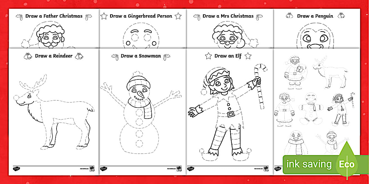 EYFS Draw a Christmas Character Pencil Control Activity Pack