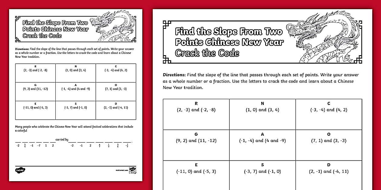 Eighth Grade Find the Slope From Two Points Chinese New Year Crack the Code