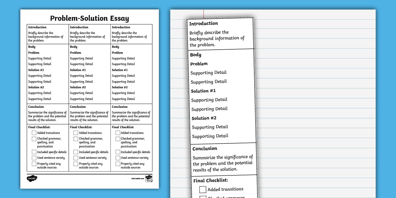 Problem-Solution Essay Structure Strips for 6th-8th Grade