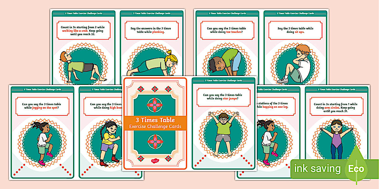 3 Times Table Exercise Challenge Cards (teacher made)