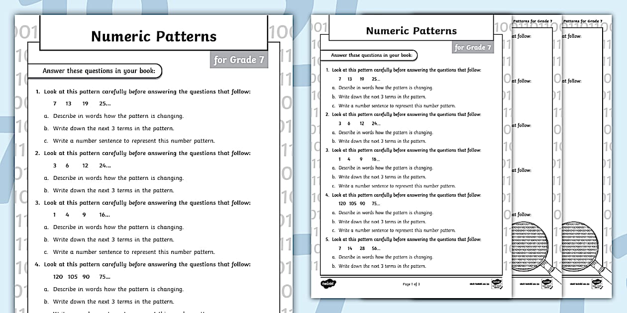 Numeric And Geometric Patterns Grade 7 Worksheets - Twinkl