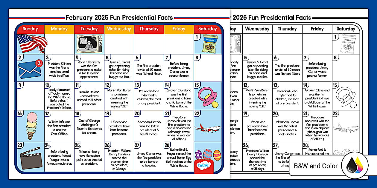 February 2025 Fun Presidential Facts Calendar (teacher made)