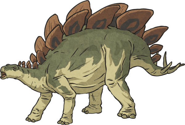 An artistic representation of a stegosaurus