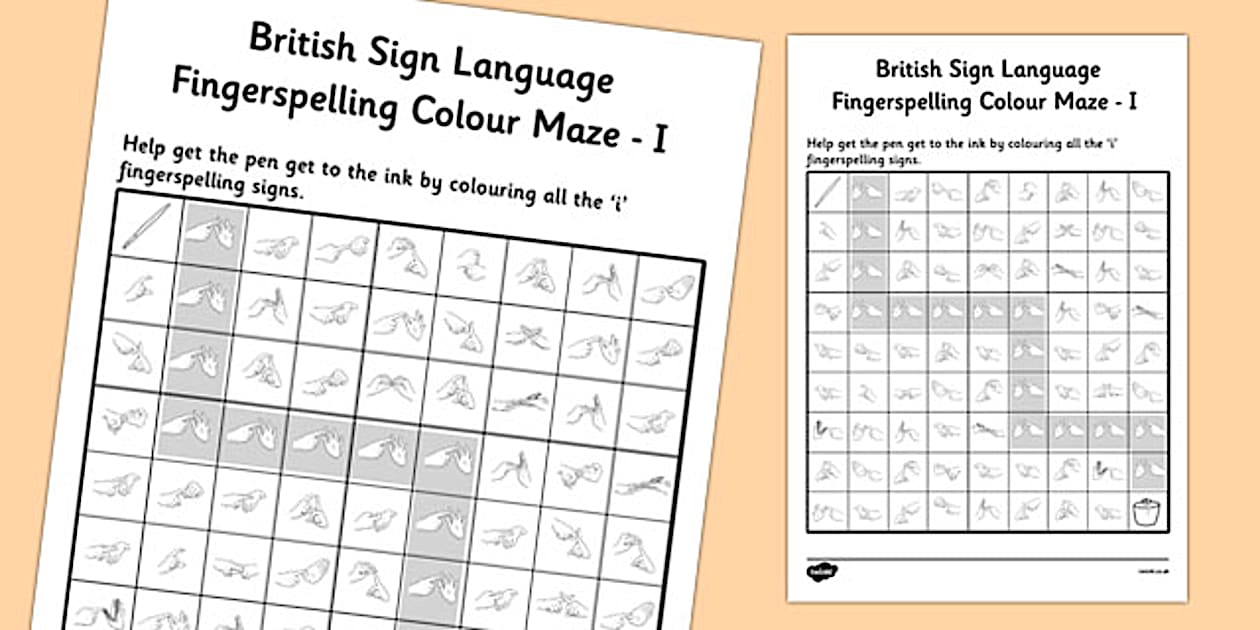 Sign Writing Colour British Sign Language Fingerspelling Colour Maze I - Twinkl