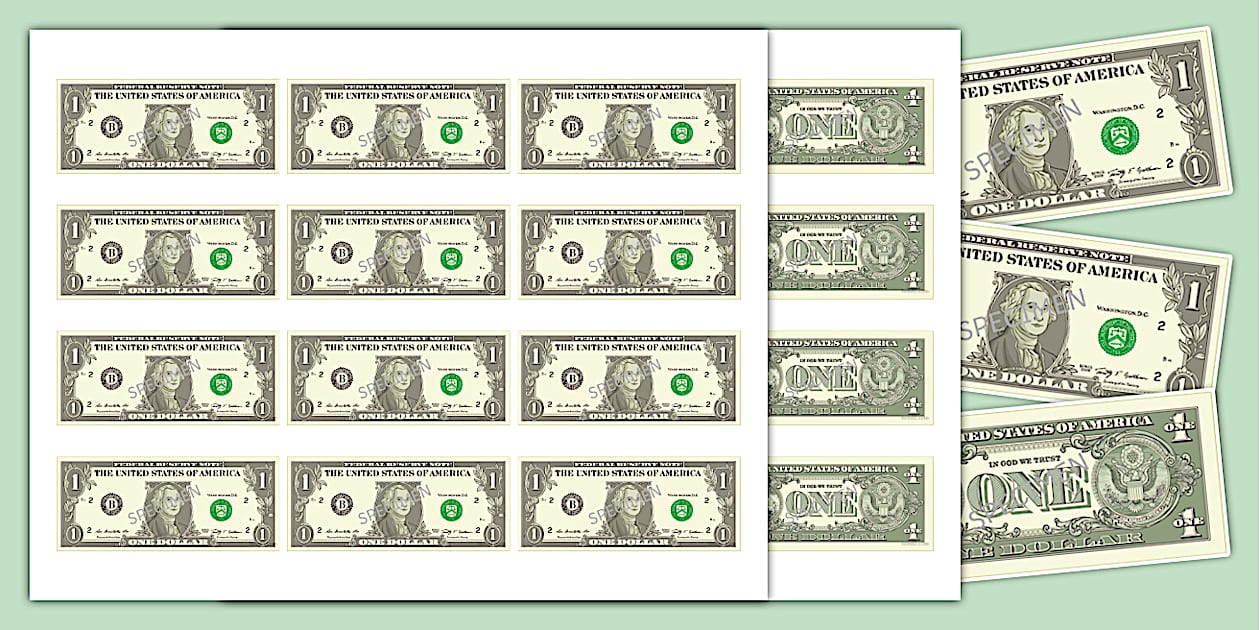 Printable Dollar Bills for Kids Twinkl USA (teacher made)