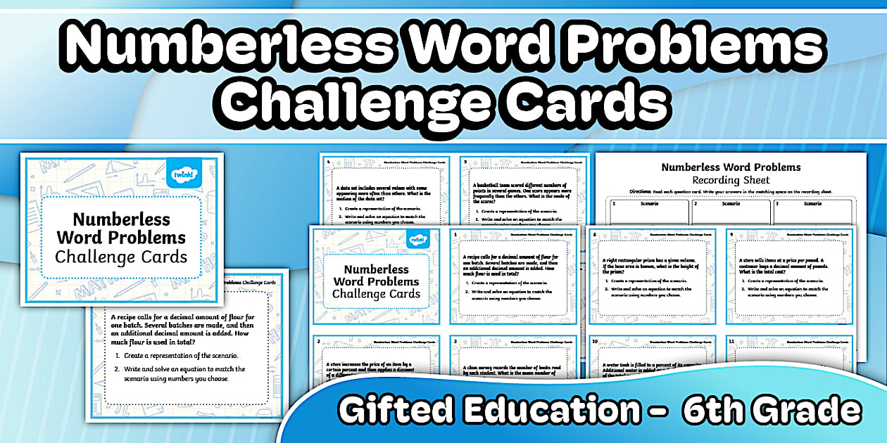 Numberless Word Problem Challenge Cards for Gifted
