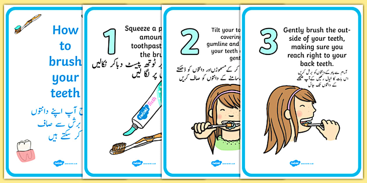 How To Brush Your Teeth Posters Urdu Translation - Twinkl