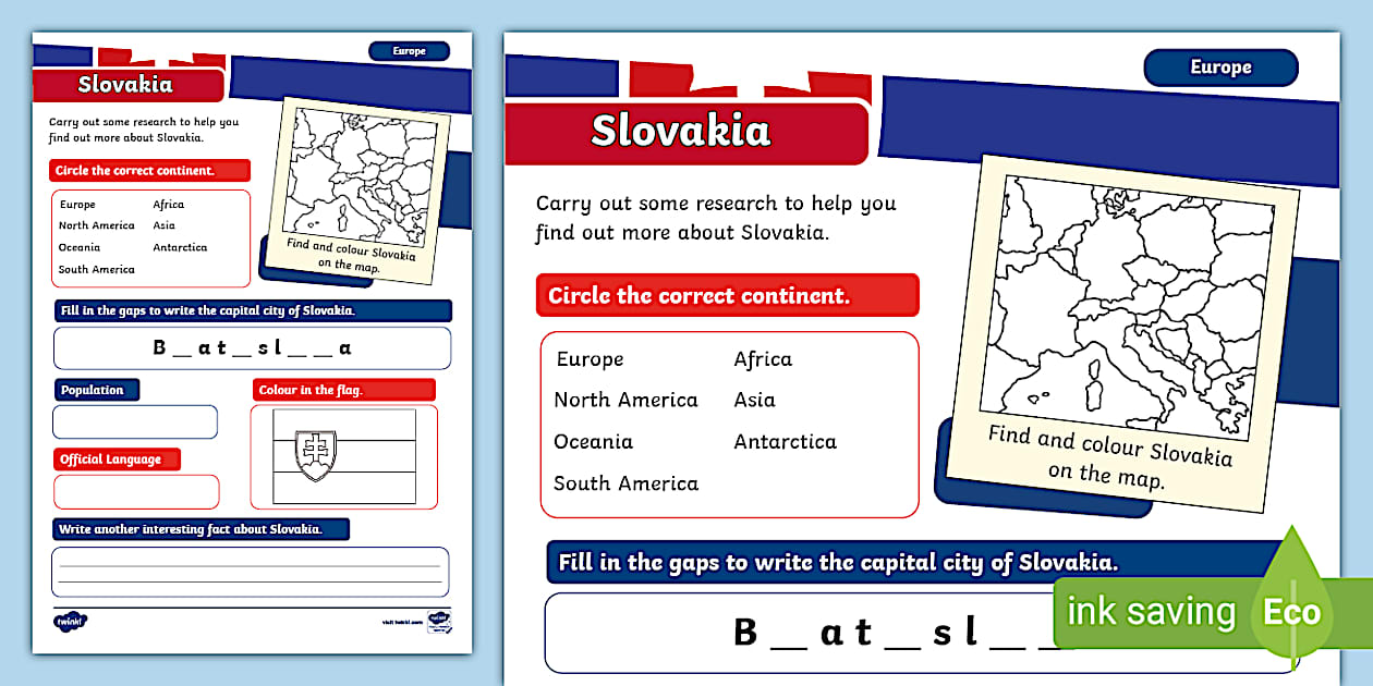 KS1 Slovakia Research Activity (teacher made) - Twinkl