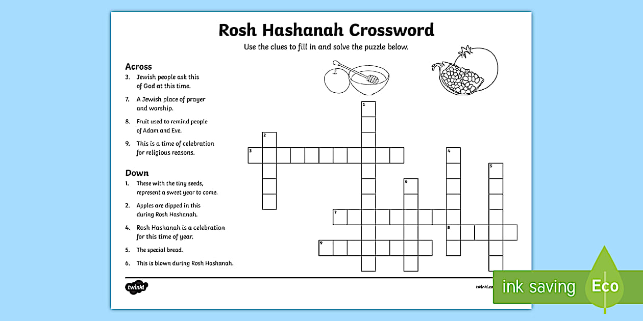 Rosh Hashanah Crossword Puzzle RE Resource Twinkl