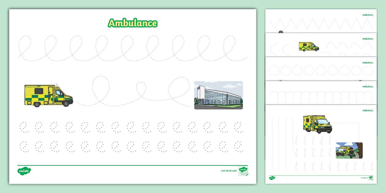 Ambulance Pencil Control Activity Sheets | KS1 - Twinkl