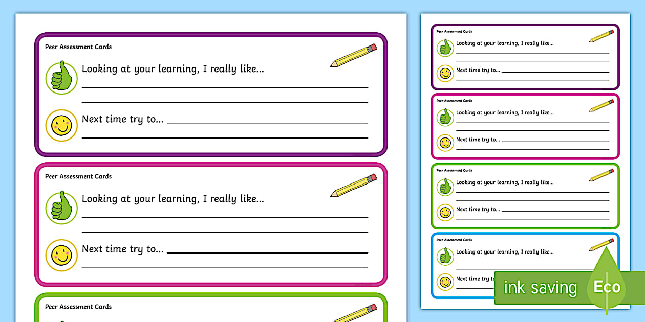 Editable Pupil Voice Child Led Learning Peer-Assessment Cards