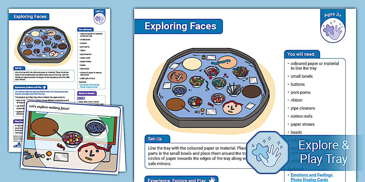 Ages 3-5 Explore and Play Tray: Exploring Faces - Twinkl